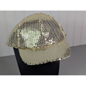 Gold Sequin Baseball Cap Snapback Bling Hat Y2K Party Dance Disco Fashion NEW‎